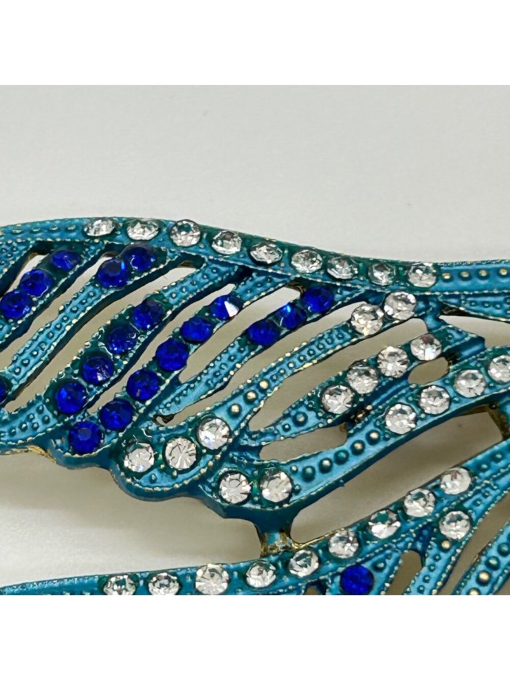 Dragonfly Brooch Articulated Tail Blue Teal Rhinestones Statement 5 inch Insect - Picture 14 of 16